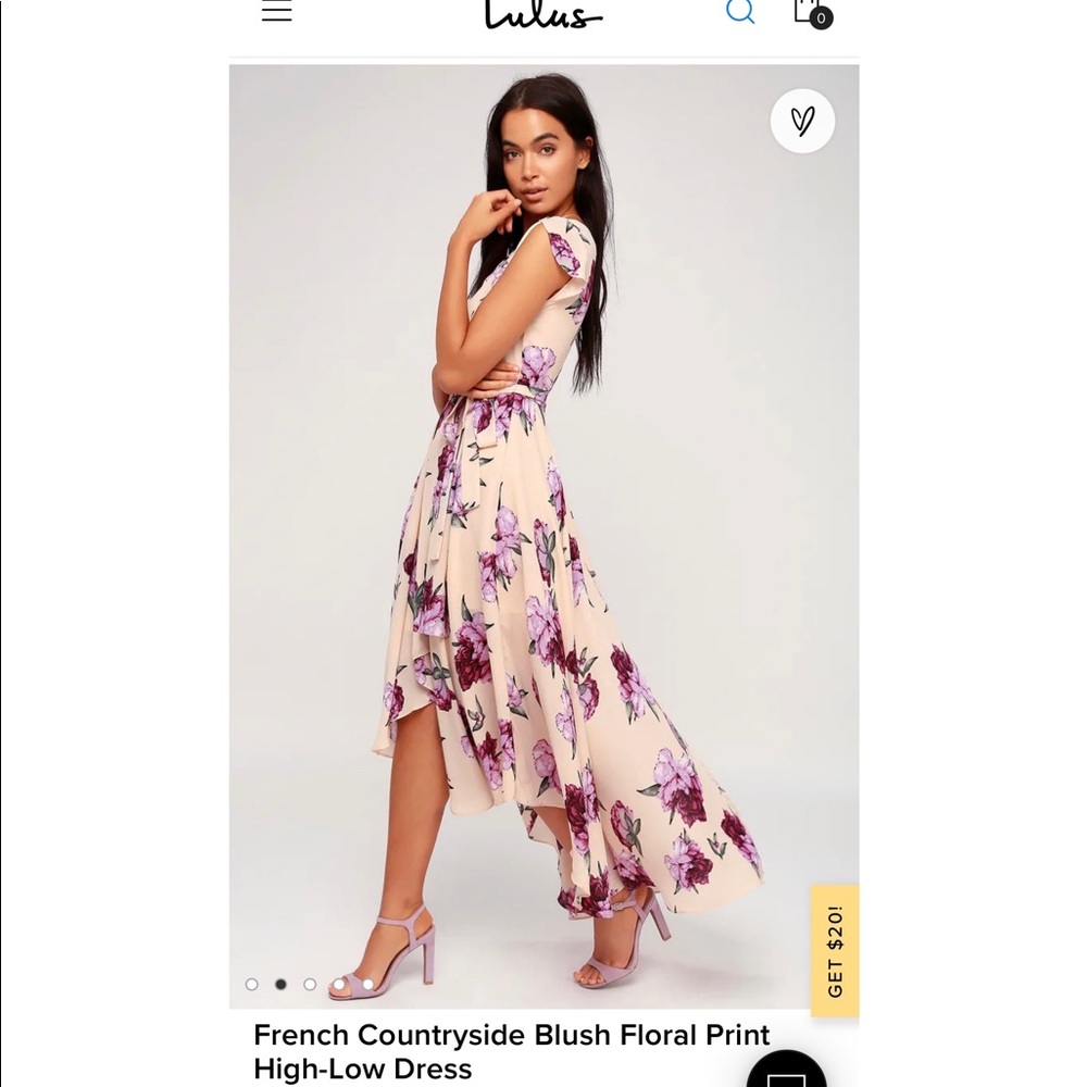 French Countryside Blush Floral Print High-Low Dress